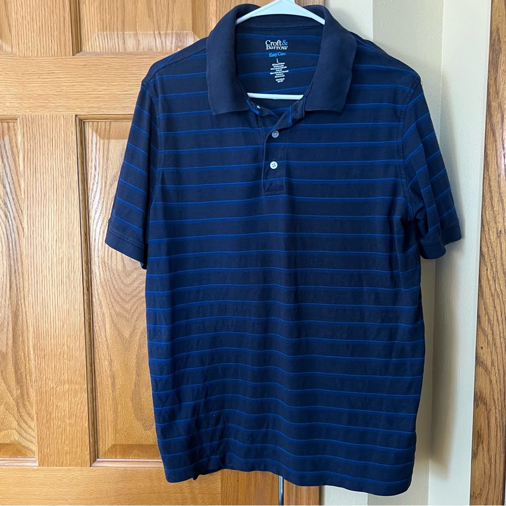 Croft And Barrow Easy Care Blue Polo With Blue Stripes Men’s Size Large